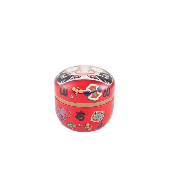 Boîte à thé en fer blanc de 40 grammes avec des motifs de daruma : un cadeau original et porte-bonheur