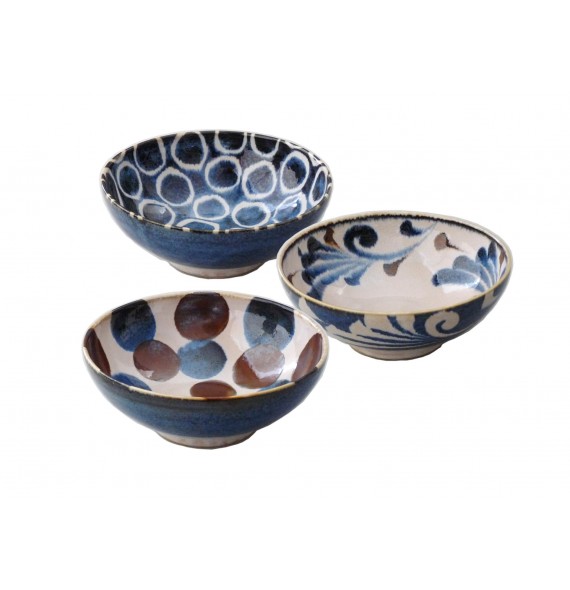 Set of 3 bowls Japanese porcelain flared
